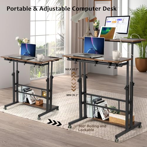 Mobile Standing Desk Adjustable Height, Rolling Desk Stand Up Desk, view 4