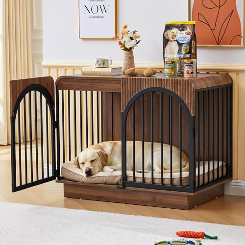 39" Fluted Wooden Large Dog Crate Furniture for Large Medium Dog, view 5