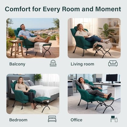 Lazy Chair with Ottoman, Modern Accent Chair Contemporary Sofa Chair with Armrests, Reading Chair and Folding Footstool Set for Living Room, Bedroom, Office