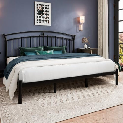 King Size Metal Bed Frame with Headboard, Classic Black, Heavy Duty, view 8