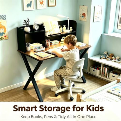44"×24" Black Computer Desk with Charging Ports & Hutch Pegboard, view 5