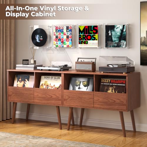Mid Century Modern Record Player Stand with Vinyl Storage, Brown, view 8