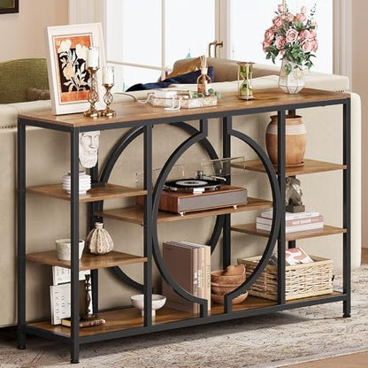 47" Industrial Console Tables for Entryway Rustic Sofa Table Behind Couch 4 Tier Wooden Shelves Entry Table with Storage for Foyer, Hallway, Front Door,Living Room (Rustic Brown, 47")