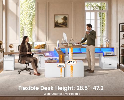 Farmhouse L Shaped Standing Electric Desk with Storage, White, view 5