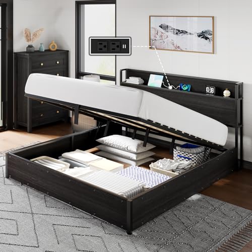 King Size Lift Up Storage Bed Frame with Charging Station, view 2