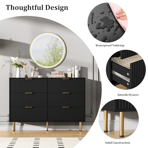 GAOMON 6 Drawer Dresser for Bedroom, 47" Fluted Dresser Chest of Drawers, view 6