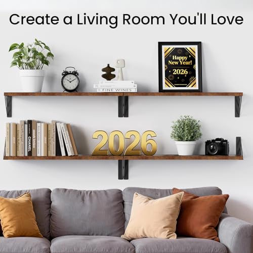 Wall Shelves for Bedroom Decor, Floating Shelves for Wall, Display Mounted Rustic Wood Shelf for Books,Plants,Corner Shelves for Bathroom,Kitchen,Living Room(Rustic Brown，23in，Set of 4)