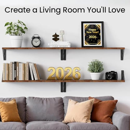 Wall Shelves for Bedroom Decor, Floating Shelves for Wall, Display Mounted Rustic Wood Shelf for Books,Plants,Corner Shelves for Bathroom,Kitchen,Living Room(Rustic Brown，23in，Set of 4)