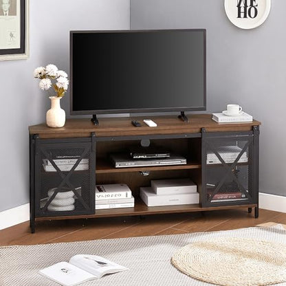 Corner TV Stand for 55 Inch TV, Rustic Corner Entertainment Center with Storage, view 2