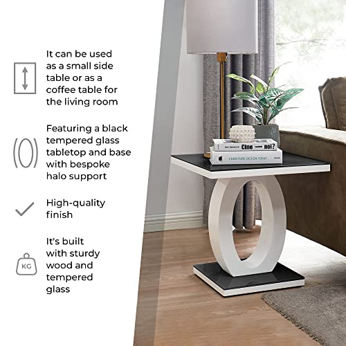 Giovani Modern Grey or Black White Halo High Gloss Glass Side End Table for Living Room (Grey)