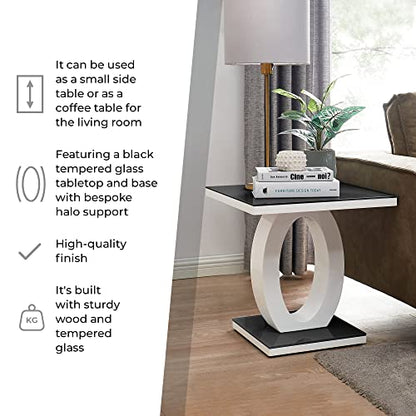 Giovani Modern Grey or Black White Halo High Gloss Glass Side End Table for Living Room (Grey)