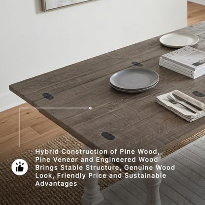 Signature Design by Ashley Havalance Farmhouse Sofa Table, Flip Top Design for Additional Dining Space and Fixed Lower Shelf, Gray & White with Weathered Finish