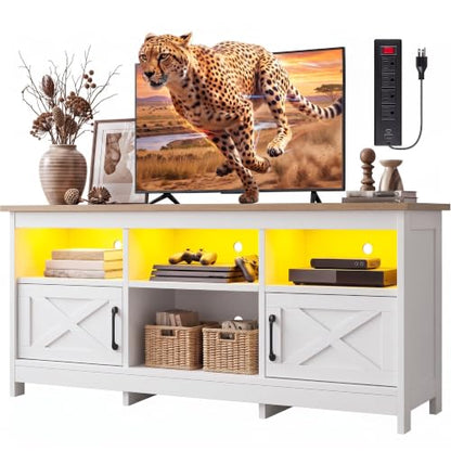 White & Walnut TV Console, Farmhouse, for 65" Screens, view 2