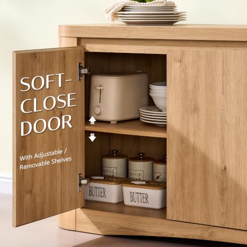 Modern Curved 70" Buffet Cabinet with 4 Storage Doors, Natural, view 7