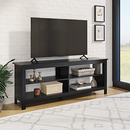 Modern TV Stand with 4 Open Shelves 55inch Entertainment Center for TVs up to 65inch Medial TV Console Table Cabinet for Living Room (Black)