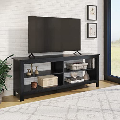 Modern TV Stand with 4 Open Shelves 55inch Entertainment Center for TVs up to 65inch Medial TV Console Table Cabinet for Living Room (Black)