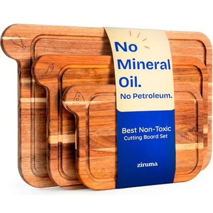 Non-Toxic Acacia Cutting Board Set of 3, Mineral Oil Free, Plastic Free, view 2