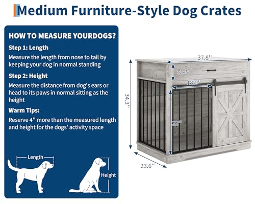 Farmhouse Dog Cage Furniture with Storage Drawer, view 3