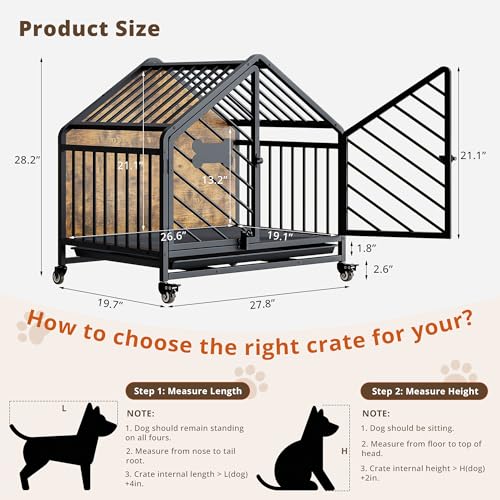 27.6" Dog Crate Furniture with Pull-Out Tray and Wheels, view 3