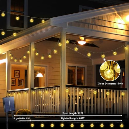 Solar String Lights Outdoor, 65FT 100LED Globe String Lights 8 Lighting Modes, Waterproof Solar Powered Patio Light for Garden Yard Porch Wedding Party Outdoor Decor (Warm White)