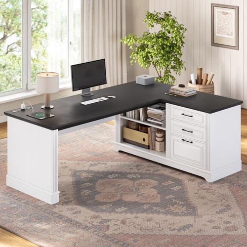 Farmhouse 61" Executive L Shaped Desk with Drawers for Home Office, view 2