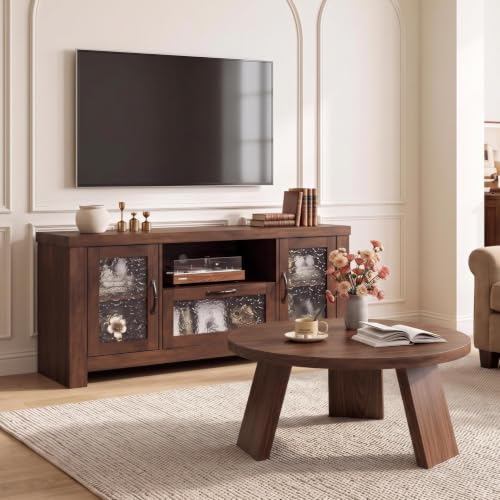Farmhouse TV Stand, Inclined Legs Coffee Table, Set of 2, Brown, view 2