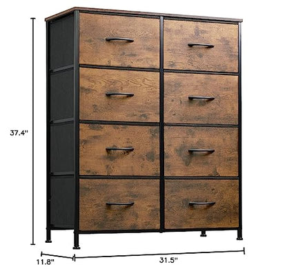 8 Drawer Fabric Dresser for Bedroom, Tall Storage Tower, Rustic Brown, view 4