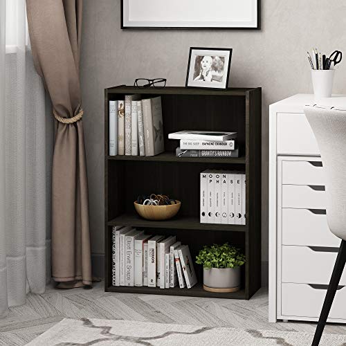 PASIR Book Shelf, 3-Tier Bookshelf, Storage Shelves Bookcase, 9.7 x 23.7 x 31.5, for Living Room, Bedroom, Home Office, Dark Espresso