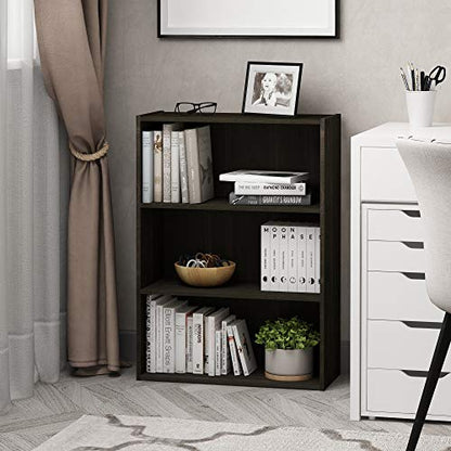 PASIR Book Shelf, 3-Tier Bookshelf, Storage Shelves Bookcase, 9.7 x 23.7 x 31.5, for Living Room, Bedroom, Home Office, Dark Espresso