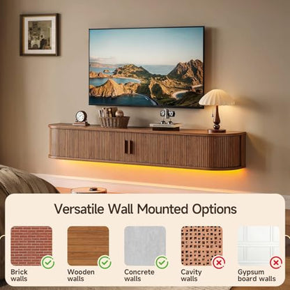 71" Floating TV Stand with Power Outlet for TVs up to 80", Walnut, view 6