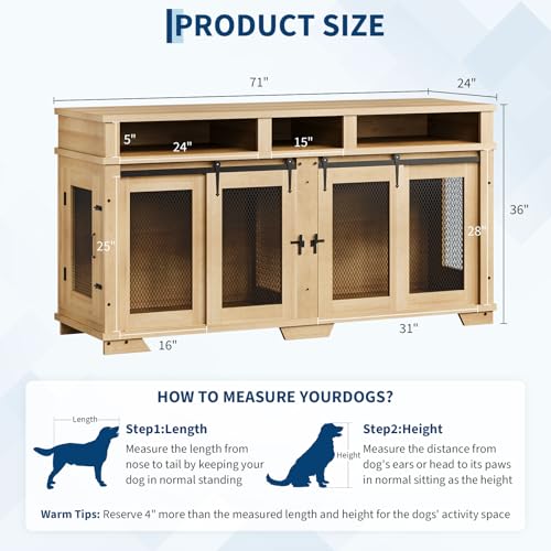 71'' Dog Crate Furniture for 2 Dogs, view 4