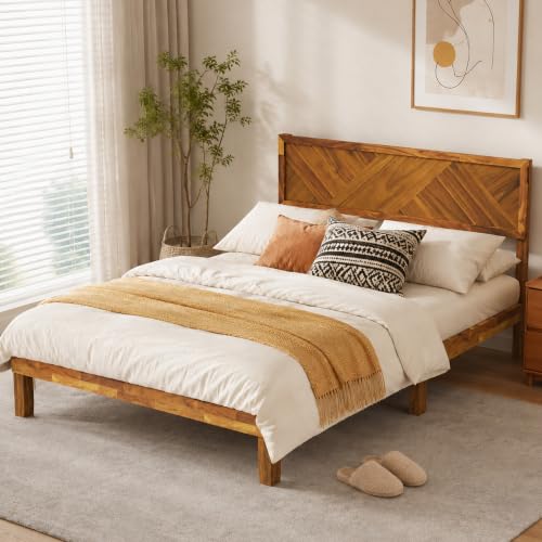 62" Queen Bed Frame with Headboard, Wood Platform Bed Frame Queen Size, view 2