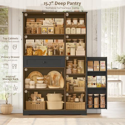 68" Tall Kitchen Pantry Storage Cabinet with Doors & Shelves, Black, view 7