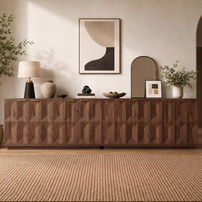 118" Sideboard Buffet Cabinet with 3D Geometric Doors, Long Credenza, view 2