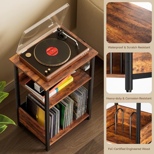 3-Tier Record Player Stand & Vinyl Storage Cabinet – Turntable Side/End Table, view 6