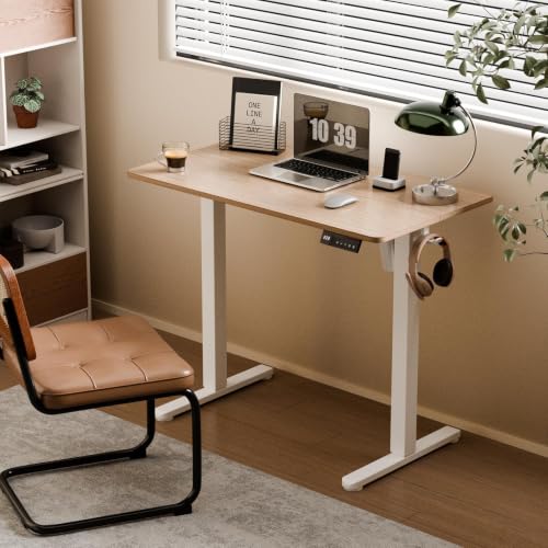 35" Electric Standing Desk, Small Sit Stand up Desk, Light Walnut, view 3