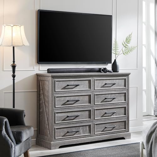 Farmhouse 8 Drawers Dresser Chests for Bedroom, Gray, view 4