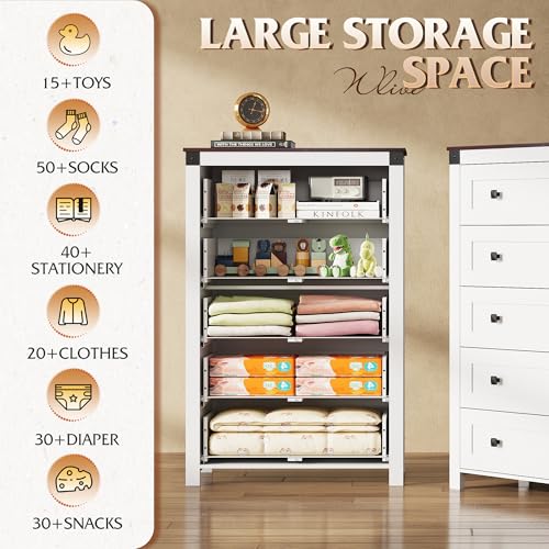 5-Drawer 31.50"W Farmhouse TV Stand with Rustic Handles, White, view 6