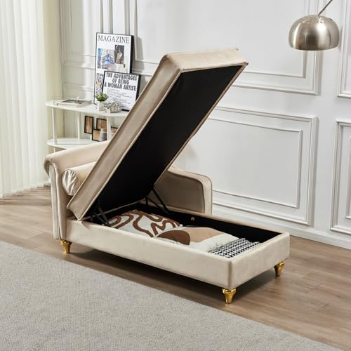 Modern Upholstery Chaise Lounge Chair with Storage Velvet (Beige), view 6