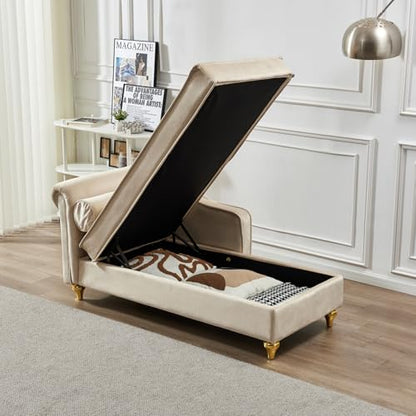 Modern Upholstery Chaise Lounge Chair with Storage Velvet (Beige), view 6