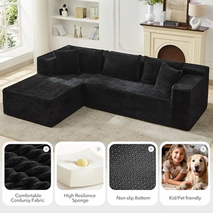 Modular Sectional Sofa Cloud Sectional Couch, 106" Comfy L Shaped Black Couches for Living Room,Oversized Sofa Sleeper with Deep Seat, No Assembly Required
