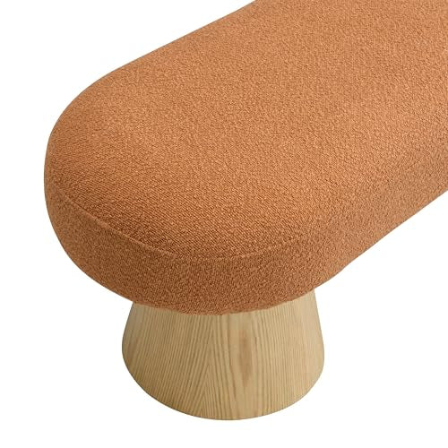 Dining Bench for Dining Room, Upholstered Bedroom End of Bed Entryway Bench, Boucle Ottoman for Living Room, 64" L Stool Top Wood Leg 300 LBS Weight Capacity, Orange