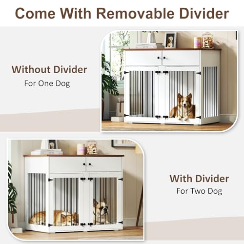 Dog Crate Furniture for 2 Dogs, 41 Inch Double Dog Cage, White, view 4
