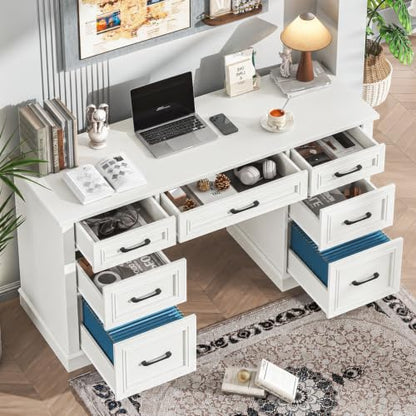 Farmhouse 59'' Executive Desk with File Drawers, Cream White, view 6