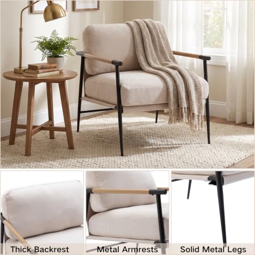 Mid-Century Chenille Lounge Chair with Black Legs, Beige, view 4