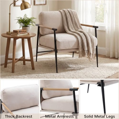 Mid-Century Chenille Lounge Chair with Black Legs, Beige, view 4