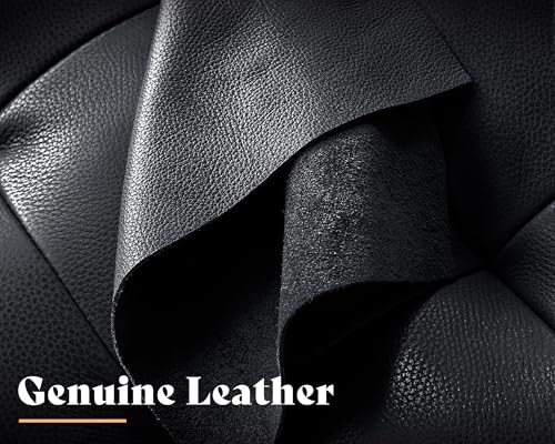 Leather Sofa, Mid Century Modern Genuine Leather Sofa, 3 Seater Comfy Couch for Living Room Home Office, Black Leather Couch