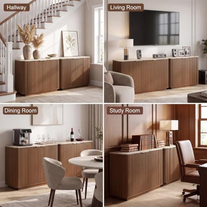 55" Fluted Buffet Sideboard with Storage Cabinet, Walnut, view 9