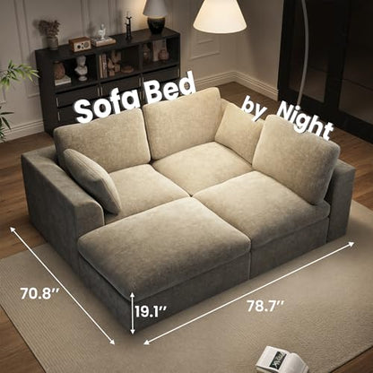 110" Cloud Sectional Couches for Living Room, Convertible L Shape Boneless Couch with Ottoman, Oversized Modular Cloud Sofa Set, 3 Seat Deep Comfy Sofa for Bedroom Apartment, Chenille (Light Brown)