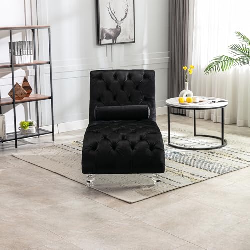 63" Retro Velvet Chaise Lounge Indoor with High Backrest, view 4